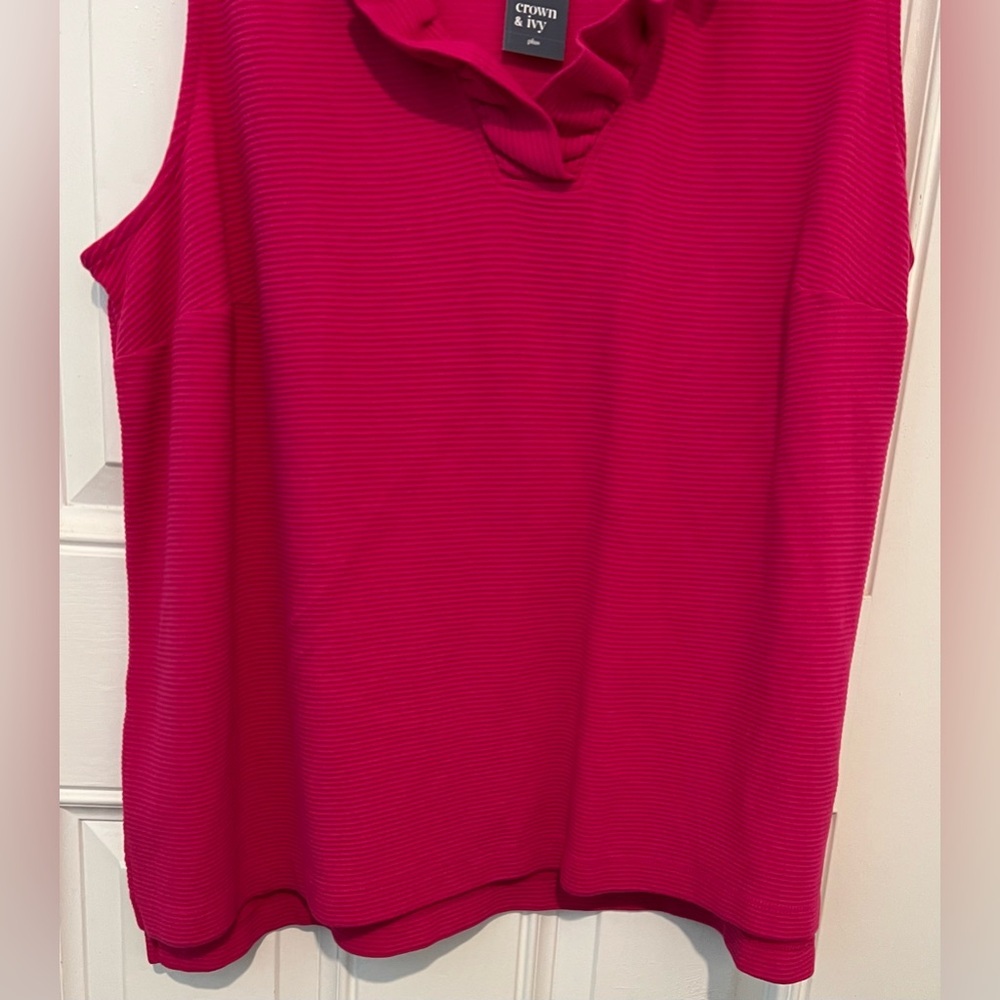 New! Crown & Ivy Fuchsia Pink Ruffle Neck Womens Sleeveless Blouse Size 2X NWT - Picture 3 of 13